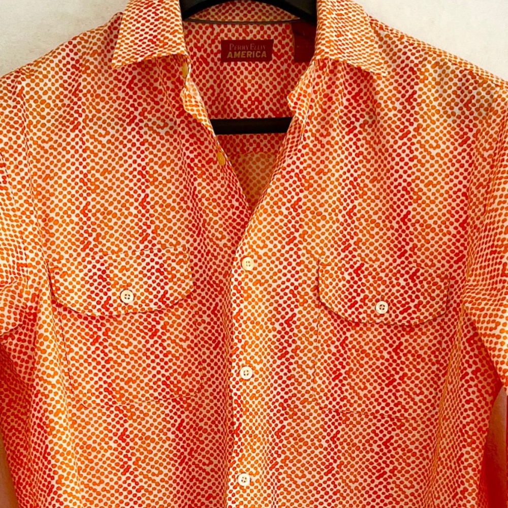 Perry Ellis America 100% Cotton Men's Orange Print Hip Shirt L